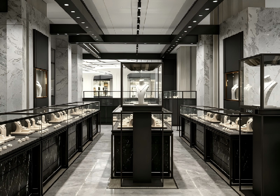 Black Marble Modern Luxury Jewelry Boutique Complete Display Fixture System