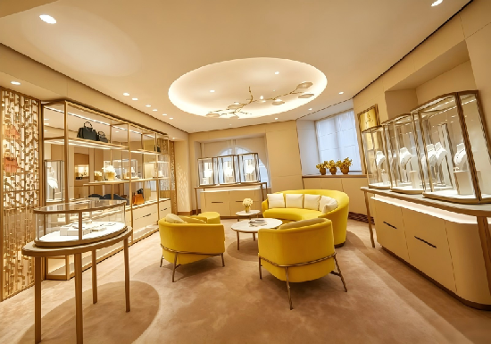 Warm Cream & Gold VIP Jewelry Lounge Complete Display & Seating Fixture Set