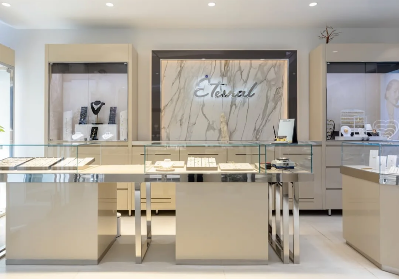 Modern Cream Gloss Jewelry Store Display Cabinets