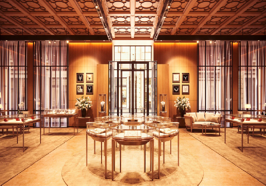 Warm Walnut Classic Luxury Two-Story Jewelry Flagship Full Showcase Collection