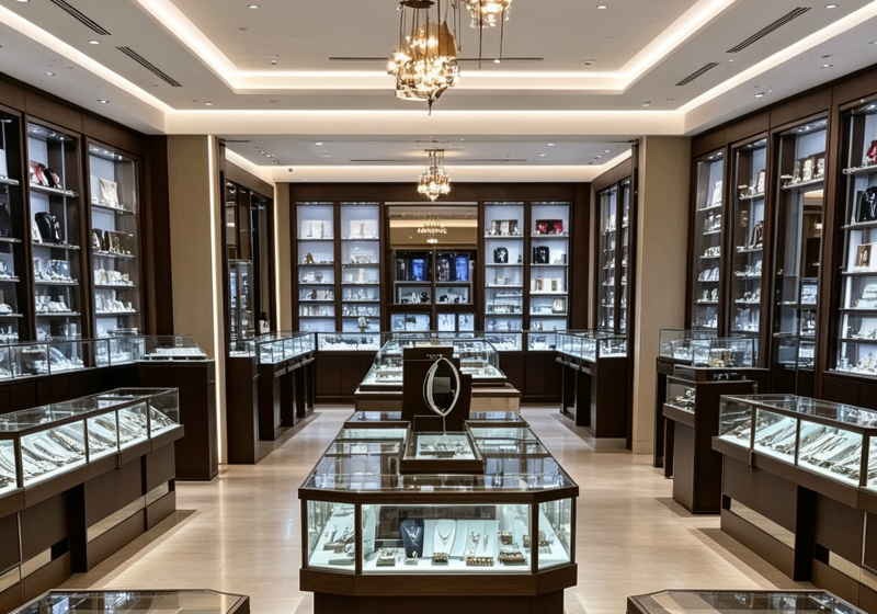 Classic Dark Wood Full-Service Jewelry Store Complete Display Fixture System