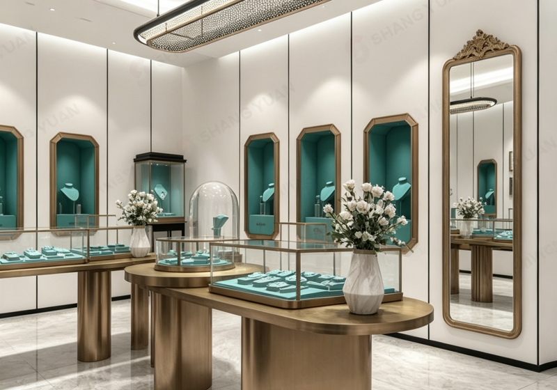Champagne Gold & Tiffany Blue Luxury Jewelry Boutique Complete Display Fixture Collection