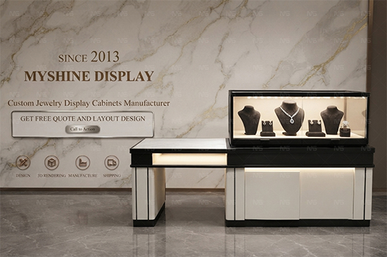 Black White Jewelry Consultation Table With Premium Marble Countertop