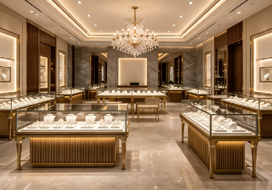 Classic Gold Luxury Jewelry Boutique Interior | Full Set Custom Jewellery Display Counters