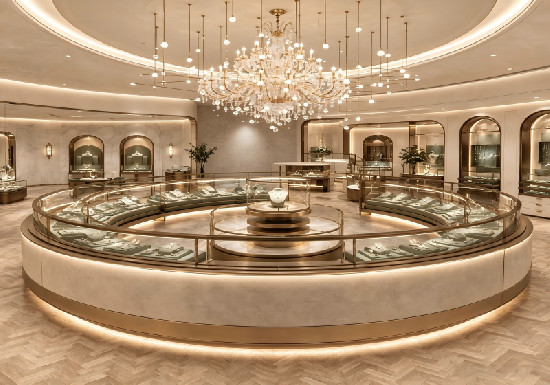 Curved Luxury Jewellery Store Full Interior Fit-out | Custom Round Jewelry Display Counters