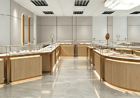 Modern Light Luxury Wood Tone Jewelry Display Cabinet
