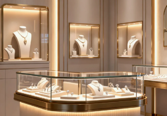 Luxury Curved Glass Jewelry Display Cases