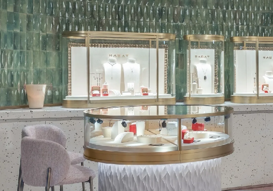 Luxury Curved Glass Jewelry Display Cabinets