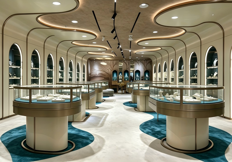 Artistic Arch Style Luxury Jewelry Boutique Display Furniture