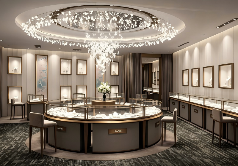 Circular Central Island Luxury Jewelry Boutique Display Furniture