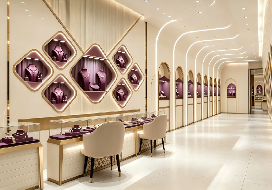 Diamond Shaped Niche Modern Luxury Jewelry Boutique Display Furniture