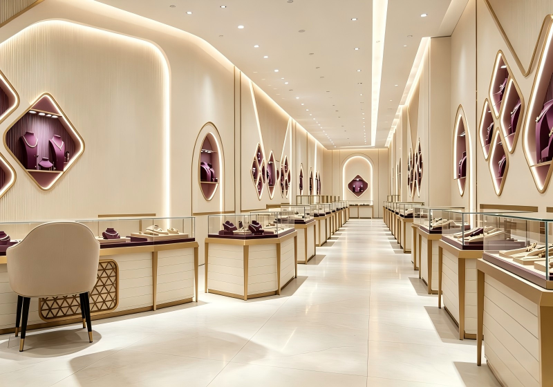 Diamond Shaped Niche Modern Luxury Jewelry Boutique Display Furniture