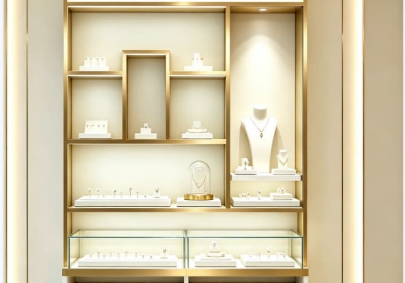 Luxury White & Gold Wall Mounted Jewelry Display Cabinet