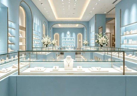 Elegant Blue Luxury Jewelry Display Cabinets