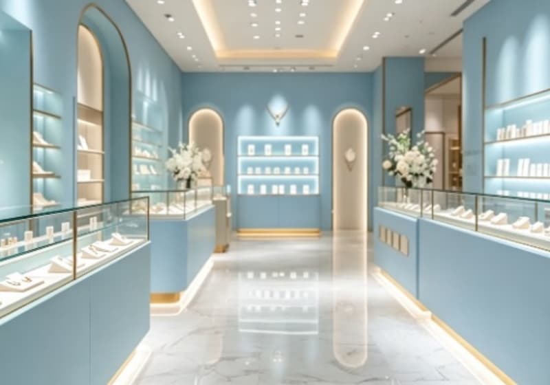 Elegant Blue Luxury Jewelry Display Cabinets