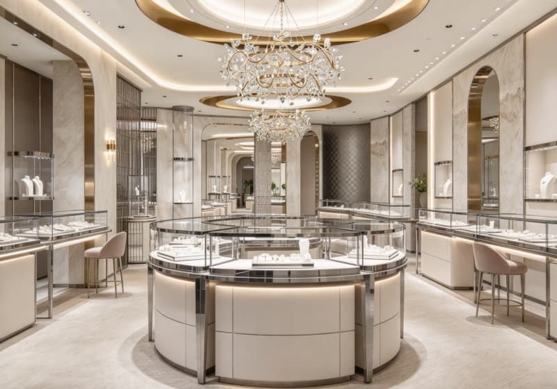 Elegant Modern Jewelry Store Display Cabinet Solution