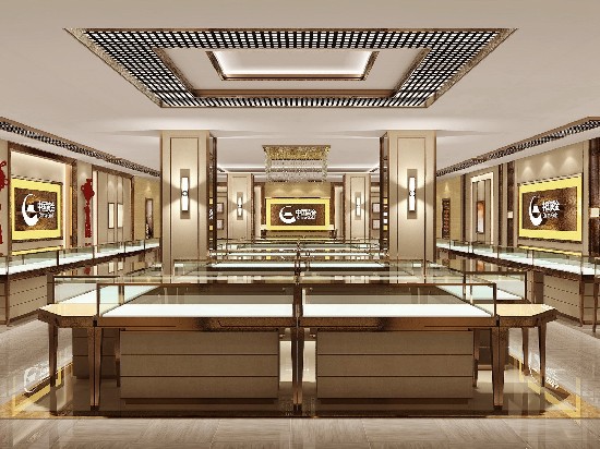 Gold Jewelry Store Layout + Custom Display Cases