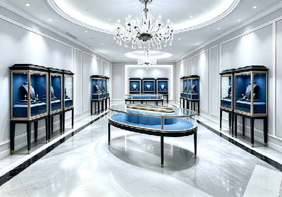 Classic Luxury Jewelry Boutique Interior & Custom Oval Jewelry Display Cabinets