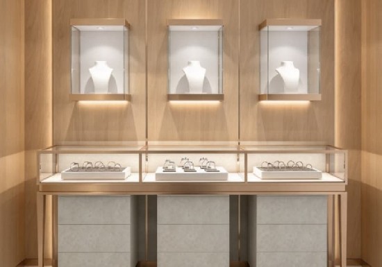 Warm Oak Luxury Jewelry Display Cabinet