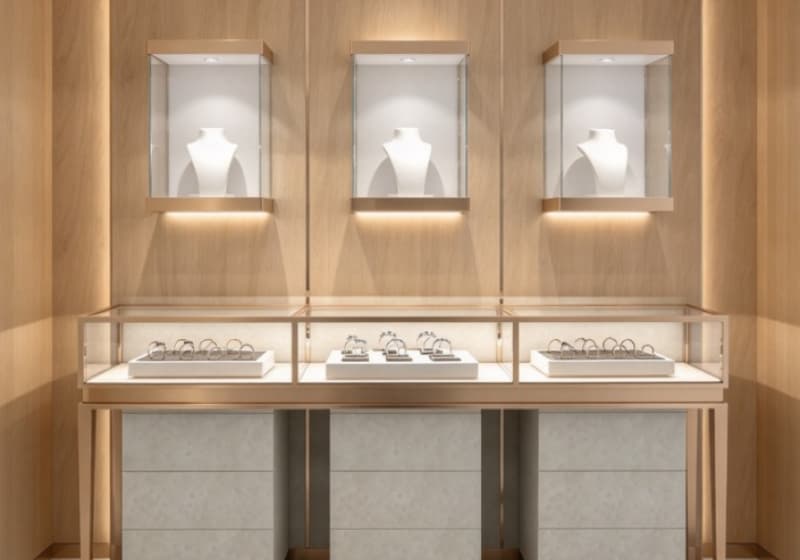 Warm Oak Luxury Jewelry Display Cabinet