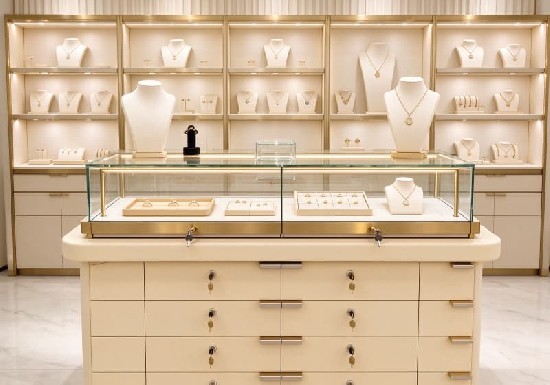 Cream Gold Luxury Jewelry Island Display Counter Set