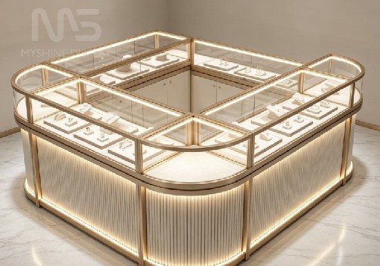 custom modern curved round glass jewelry  display Counter
