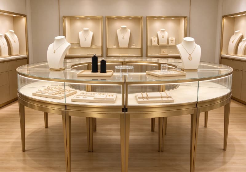 Elegant Circular Gold Jewelry Showcase