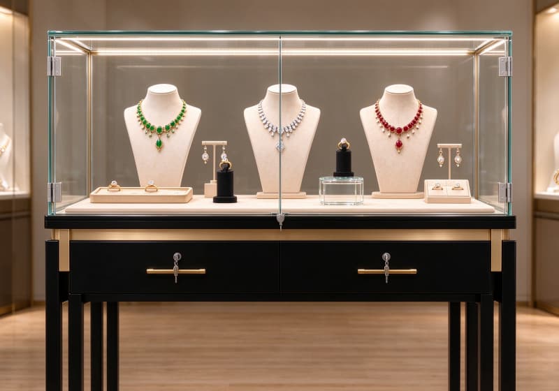 Modern Black Gold Tabletop Jewelry Display Showcase