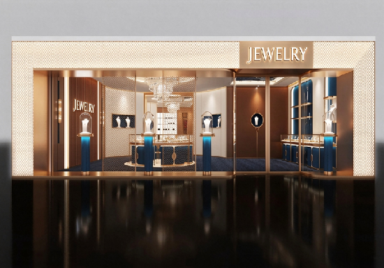 Navy Blue & Gold Luxury Jewelry Store Full Fit-out | Custom Jewellery Display Counters & Showcase Props
