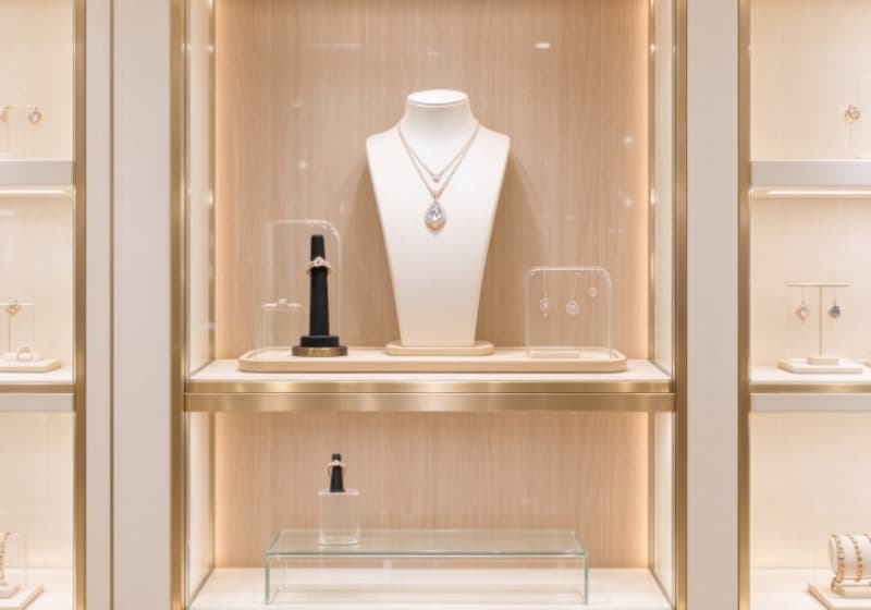 Elegant Gold Frame Wall Mounted Jewelry Display Cabinet