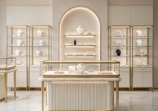 Modern Fluted Luxury Jewelry Store Display Furniture Solution