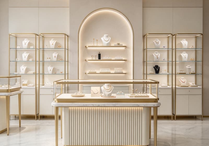 Modern Fluted Luxury Jewelry Store Display Furniture Solution