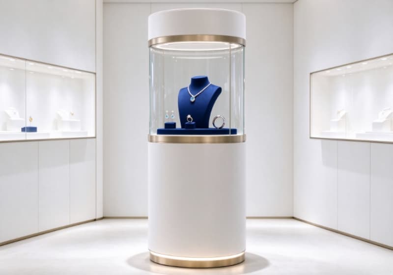 Elegant White Round Cylinder Jewelry Tower Display