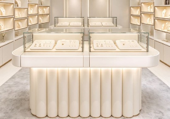 Cream White Fluted Base Modular Jewelry Island Counter Display
