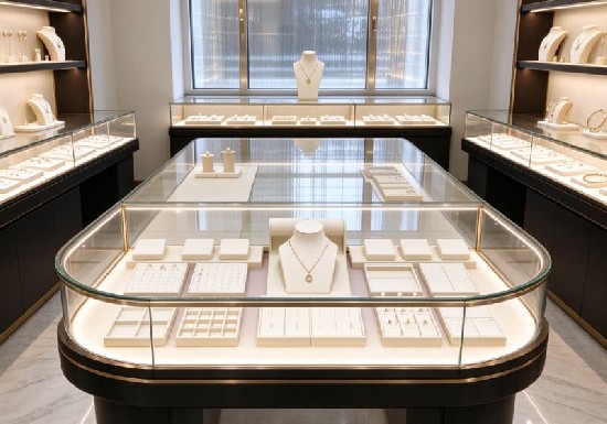 Modern Black Gold Trim Complete Jewelry Shop Display Cabinet Solution