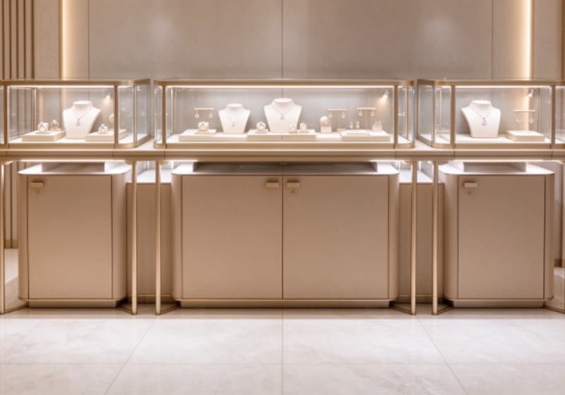 Cream Luxury Jewelry Island Display Cabinet Set