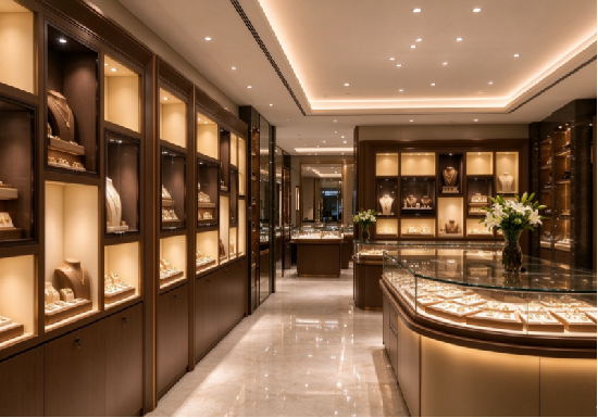 Modern Elegant Dark Wood Jewelry Boutique Interior