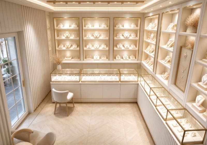 Modern White Luxury Jewelry Store Interior Design & Display Cabinet Solution