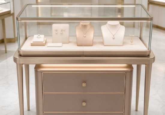 Champagne Gold Luxury Jewelry Display Counter With Storage Drawers