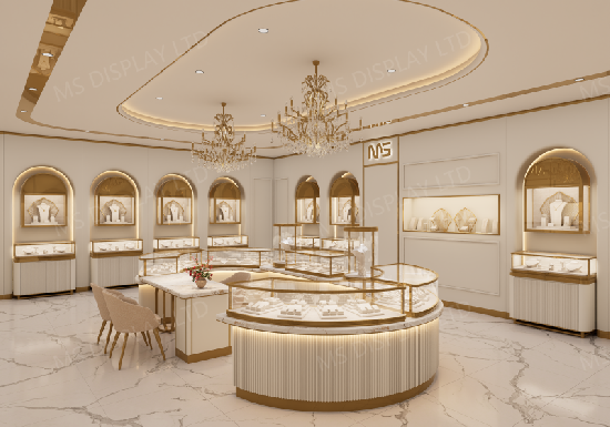 Cream Luxury Soft Classic Jewelry Store Interior Design | Custom Jewellery Display Counters