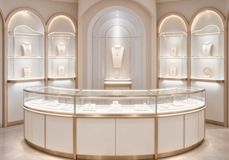Curved Luxury Jewellery Shop Display Cabinet Set