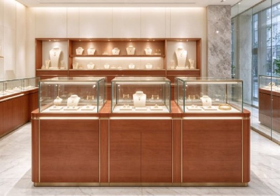 Classic Wood Grain Jewelry Shop Display Cabinet Set