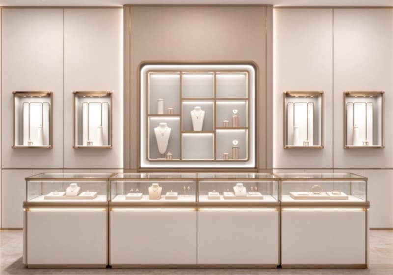 Modern Beige Luxury Jewelry Store Display Cabinet Set