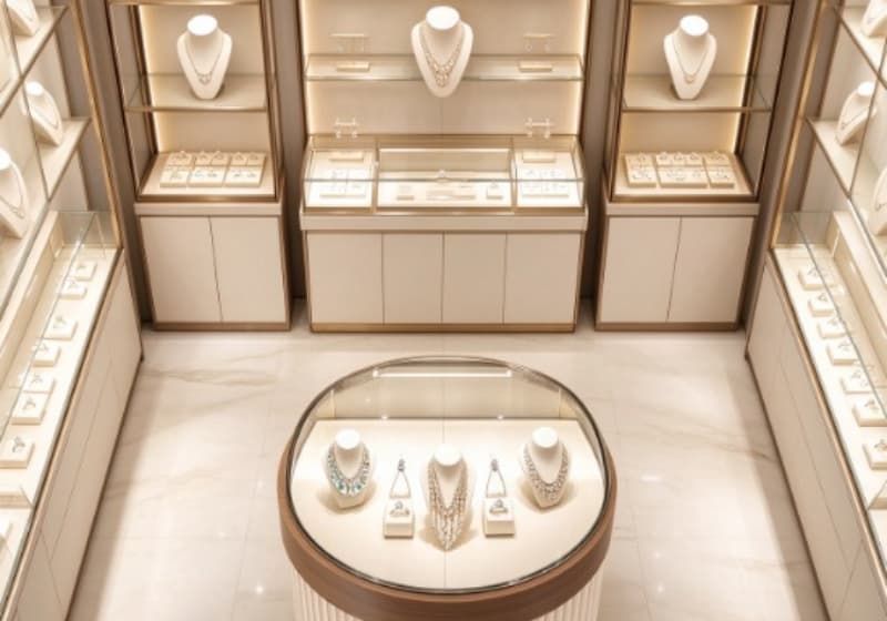 Cream Gold Oval Jewelry Island Display Cabinet Set