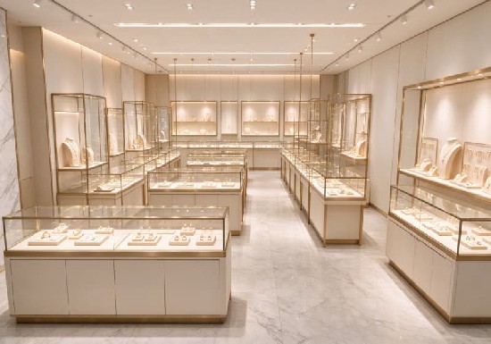 Luxury Gold Metal Framed Jewelry Shop Display Furniture Set