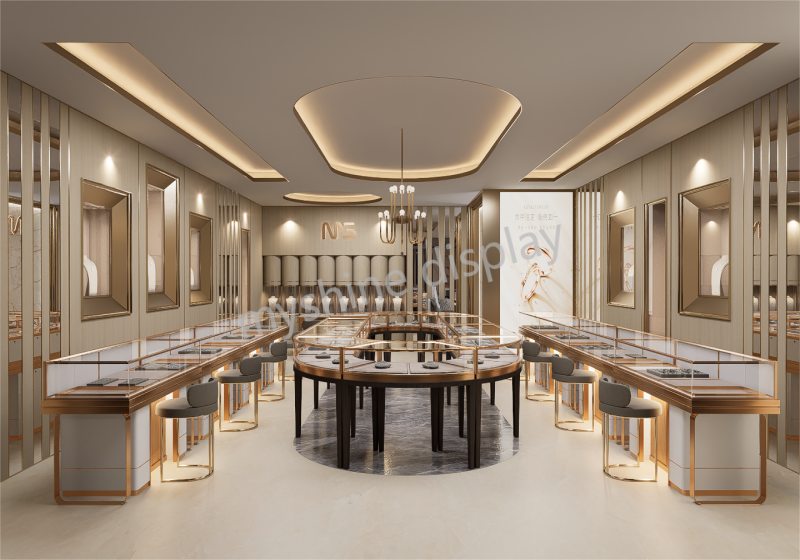 Modern Warm Luxury Jewelry Store Interior Design | Custom Jewelry Display Showcase