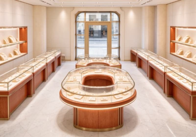 Luxury Curved Circular Solid Wood Jewelry Display Cabinet