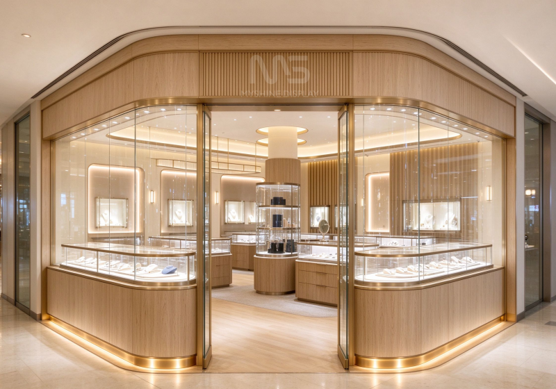 Light Oak & Brushed Champagne-Gold Showcase Series