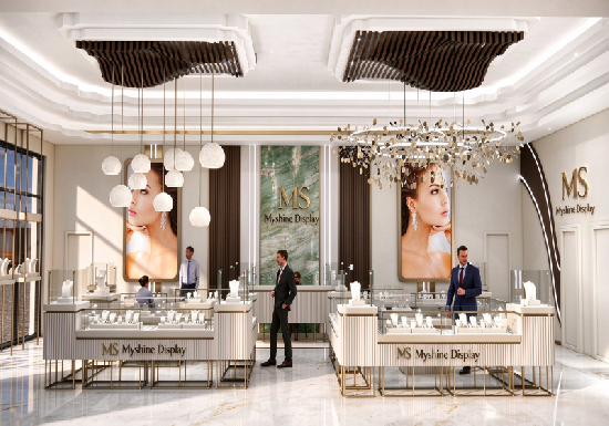 Premium Curved Luxury Jewelry Boutique Interior & Custom Display Fixtures