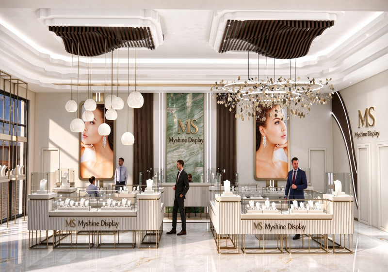 Premium Curved Luxury Jewelry Boutique Interior & Custom Display Fixtures